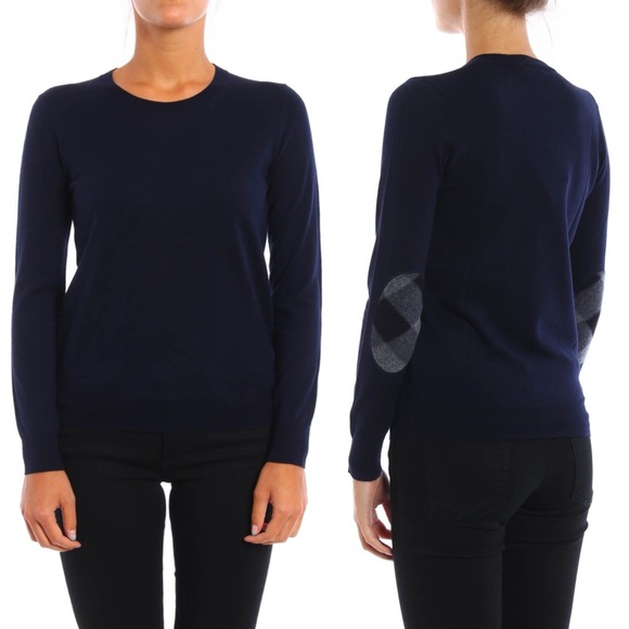 Burberry Merino Wool Elbow Patch Crewneck Sweater - Picture 1 of 16